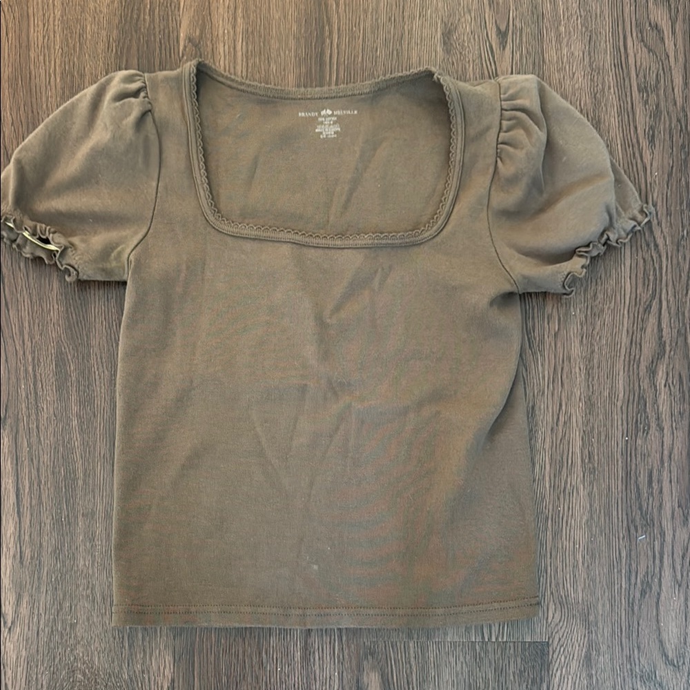 Brandy Melville Brown Fitted Ruched Blouse square neck